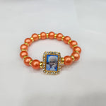 Round Pearl Bracelet Dark Orange with Jai Guruji Swaroop Handmade Bracelets for Men and Women