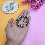 Black And Light Grey Double Band Round Pearl Bracelet with Jai Guruji Swaroop Handmade Bracelets for Men and Women
