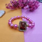 Pink Round Pearl Bracelet with Jai Guruji Swaroop Handmade Bracelets for Men and Women