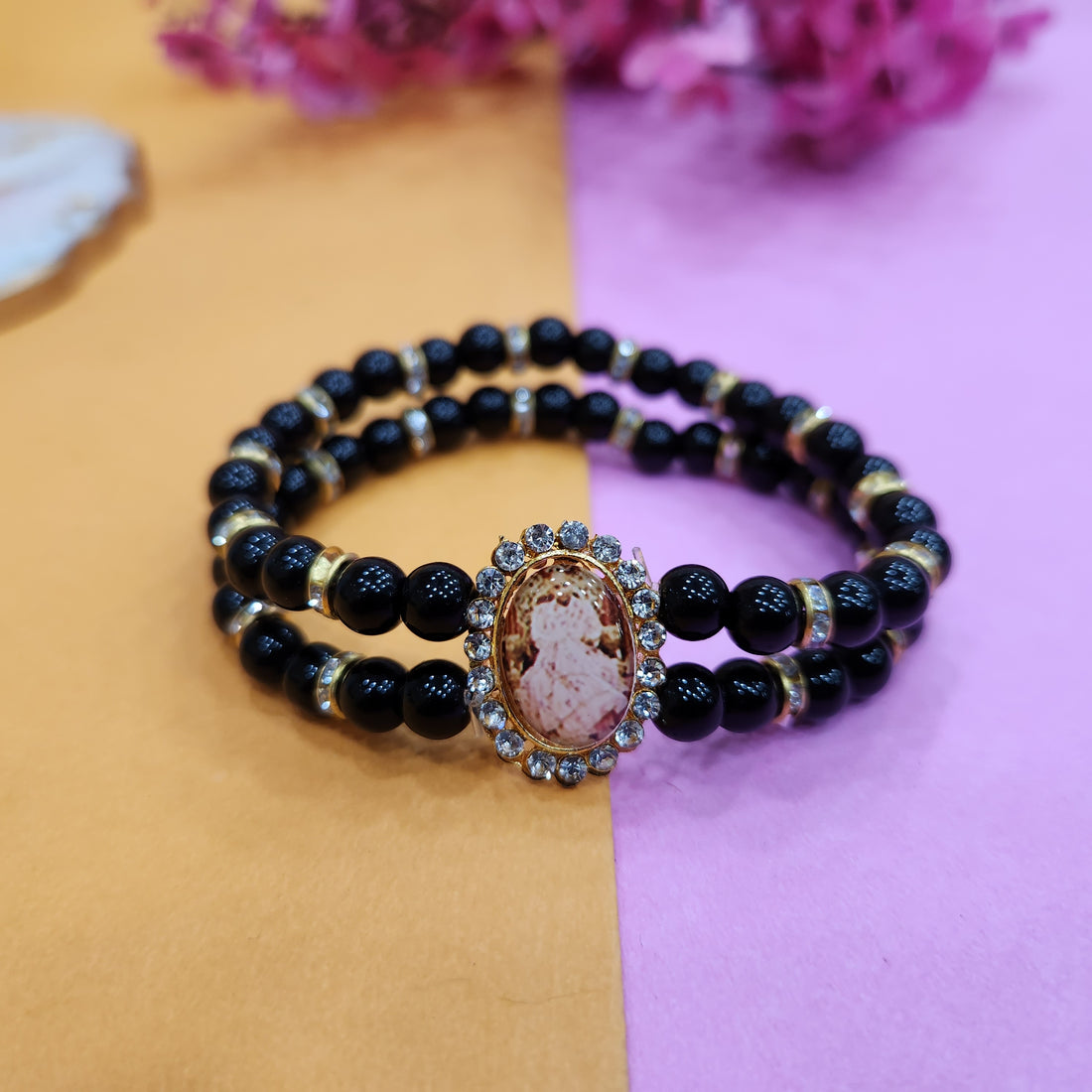 Double Band Round Pearl Bracelet with Jai Guruji Swaroop Handmade Bracelets for Men and Women