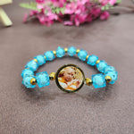 Crystal Blue Crystal Pearl Bracelet with Jai Guruji Swaroop Handmade Bracelets for Men and Women.
