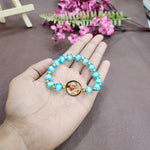 Crystal Blue Crystal Pearl Bracelet with Jai Guruji Swaroop Handmade Bracelets for Men and Women.