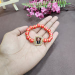 Red Round Pearl Bracelet with Jai Guruji Swaroop Handmade Bracelets for Men and Women.