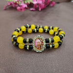 Black And Yellow Round Pearl Bracelet with Jai Guruji Swaroop Handmade Bracelets for Men and Women