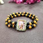 Om Carved Black Double Band Round Pearl Bracelet with Jai Guruji Swaroop Handmade Bracelets for Men and Women