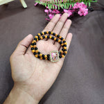Om Carved Black Double Band Round Pearl Bracelet with Jai Guruji Swaroop Handmade Bracelets for Men and Women