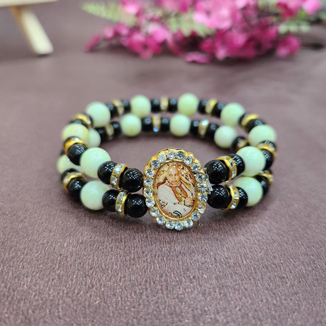 Black And Neon Green Bracelet with Jai Guruji Swaroop Handmade Bracelets for Men and Women
