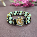 Black And Neon Green Bracelet with Jai Guruji Swaroop Handmade Bracelets for Men and Women
