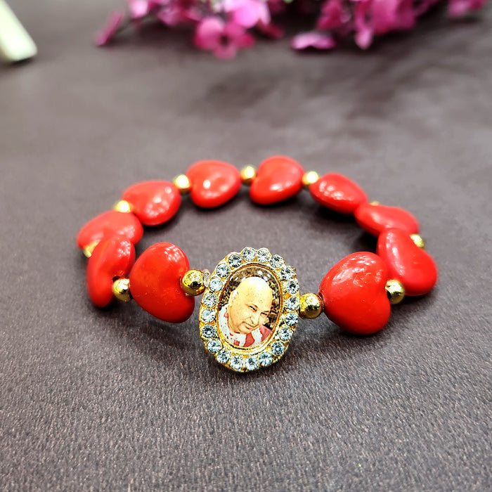 Red Heart Shape Bracelet with Jai Guruji Swaroop Handmade Bracelets for Men and Women
