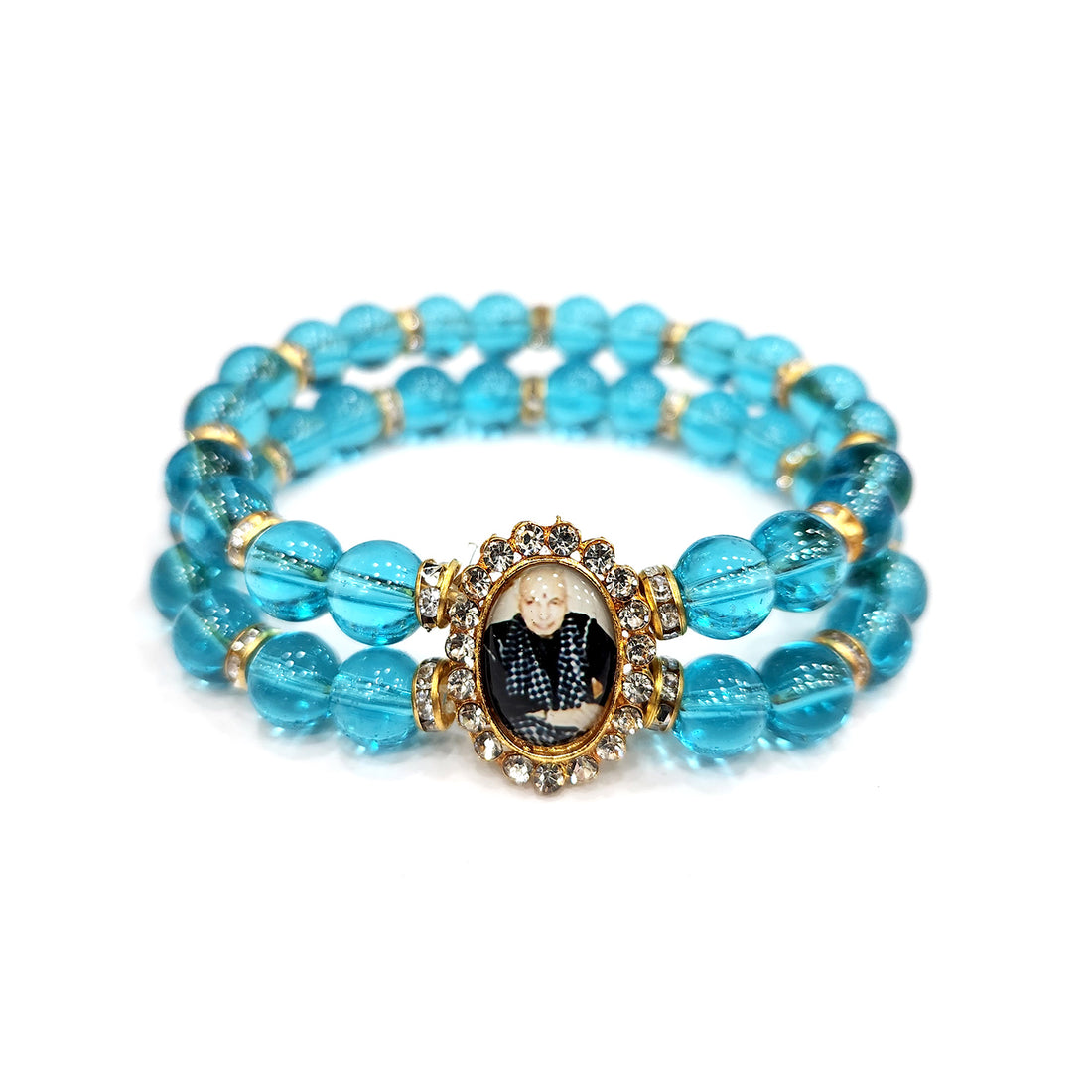 Blue Round Pearl Bracelet with Jai Guruji Swaroop Handmade Bracelets for Men and Women