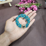 Blue Round Pearl Bracelet with Jai Guruji Swaroop Handmade Bracelets for Men and Women