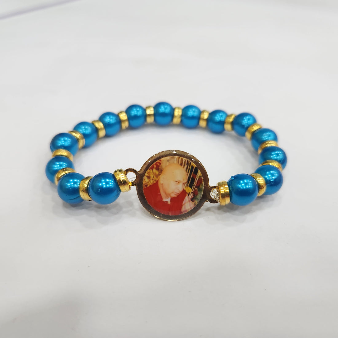 Dark Blue Pearl Bracelet with Jai Guruji Swaroop Handmade Bracelets for Men and Women