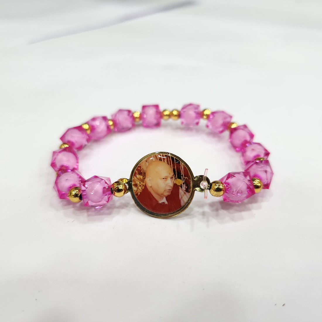 Pink Pearl Bracelet with Jai Guruji Swaroop Handmade Bracelets for Men and Women