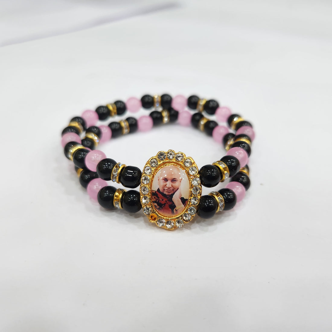 Black And Baby Pink Pearl Bracelet with Jai Guruji Swaroop Handmade Bracelets for Men and Women
