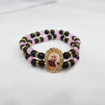 Black And Baby Pink Pearl Bracelet with Jai Guruji Swaroop Handmade Bracelets for Men and Women