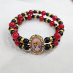 Blood Red And Black Double Band Round Pearl Bracelet with Jai Guruji Swaroop Handmade Bracelets for Men and Women