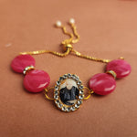 Pink Round Pearl Bracelet with Jai Guruji Swaroop Handmade Bracelets for Women