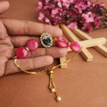 Pink Round Pearl Bracelet with Jai Guruji Swaroop Handmade Bracelets for Women