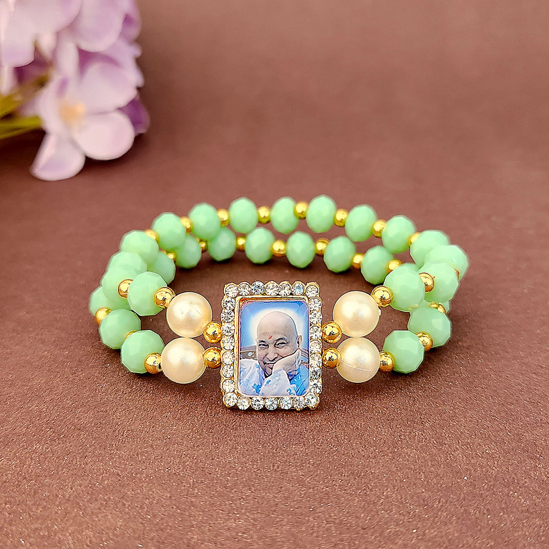 Light Green Beaded Guru Ji Maharaj Handmade Bracelets for Men and Women