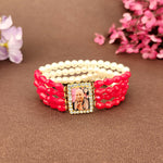 Crystal Red Beads & Pearl Bracelet with Jai Guruji Swaroop