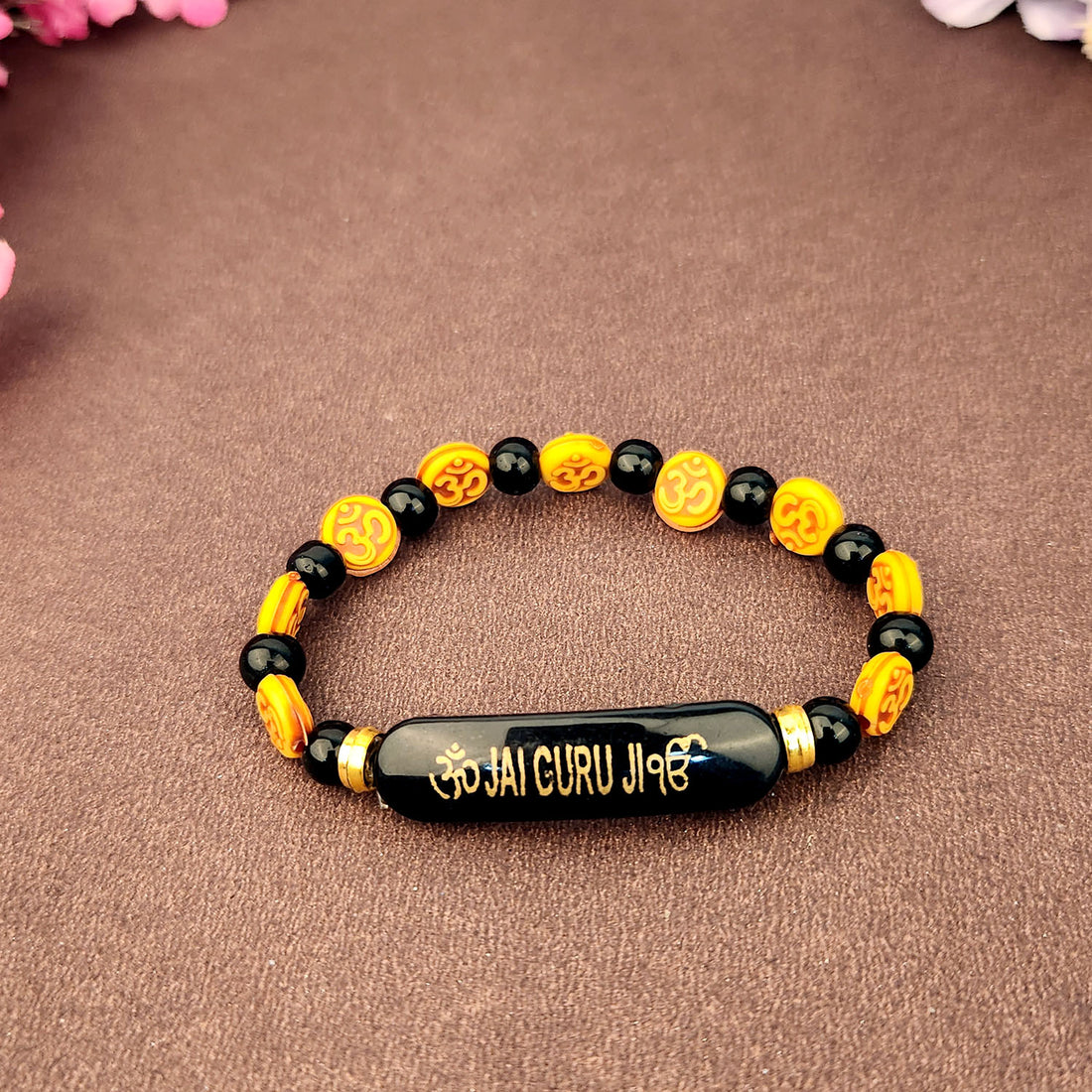 Om Carved on Black Beaded Bracelet ,Handmade Bracelets for Men and Women
