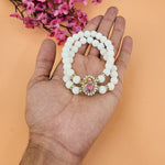 Off White Round Pearl Bracelet with Jai Guruji Swaroop