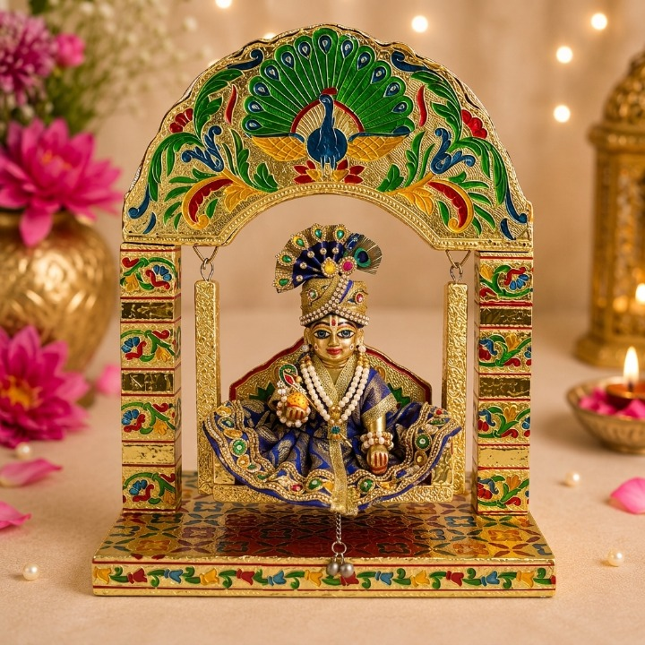 Peacock Frame Meenakari Designed Laddu Gopal Jhula