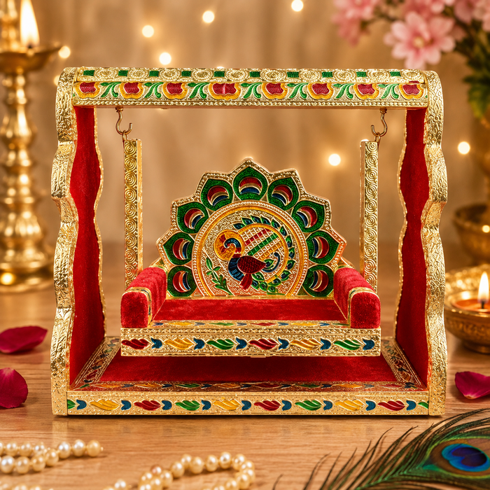Meenakari Jhula – Singhasan Style Velvet Cradle for Laddu Gopal