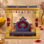 Royal Blue Metal Singhasan Jhula for Laddu Gopal