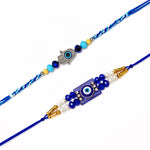 Modern Protection Hamsa Hand and Blue Evil Eye Rakhi (Set of 2)