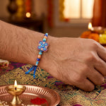 Evil Eye Floral Medallion Blue Crystal Beaded Rakhi