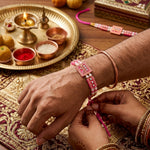 Traditional Devotional Square Krishna Name Charm Stone Rakhi