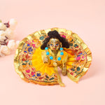 Size - 1 Laddu Gopal Yellow Dress with Golden Pleated Border