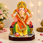 Royal Orange Velvet Ganesha Idol Patka - 31 Inch
