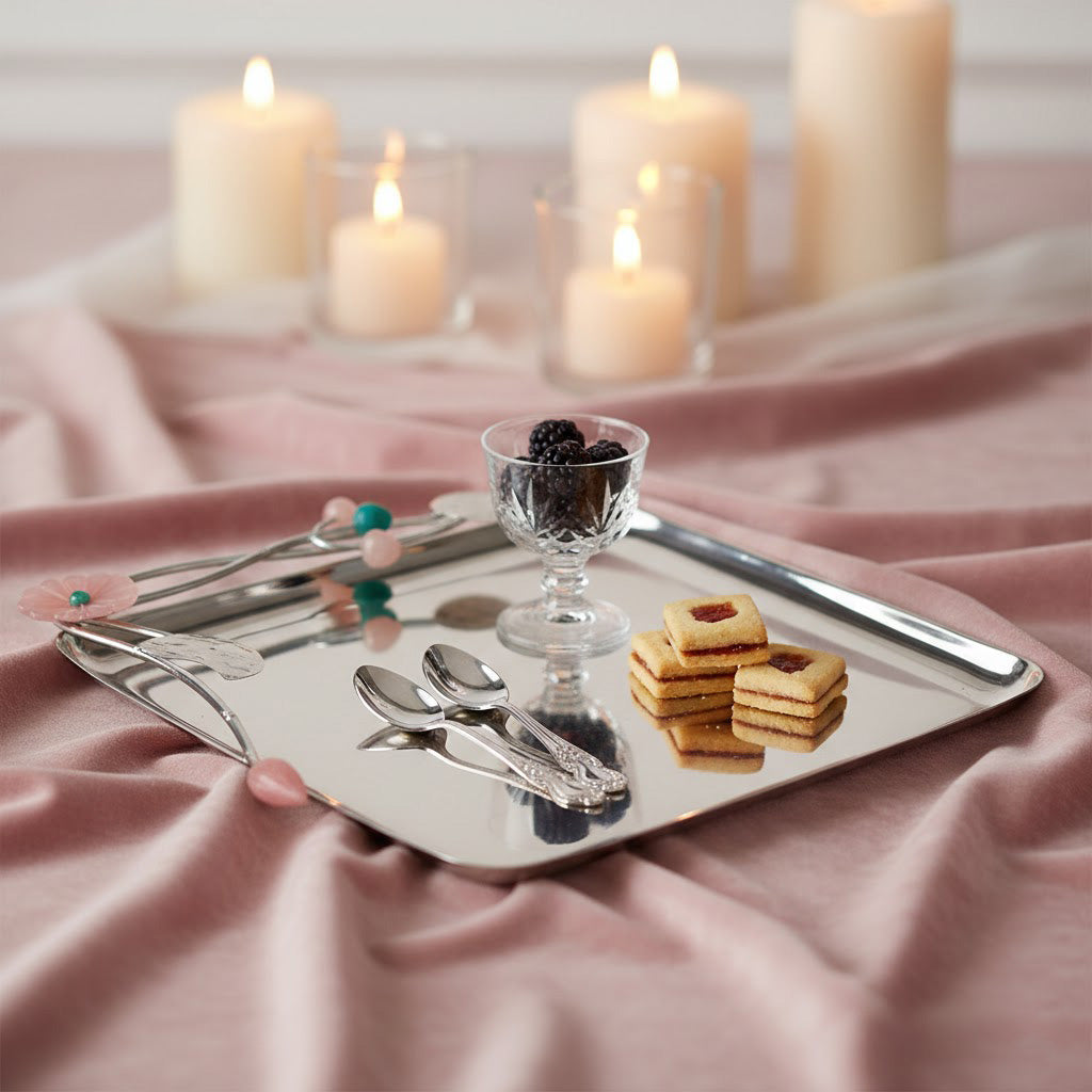 Silver Plated Tray – Decorative Serving & Pooja Platter Spiritual Use