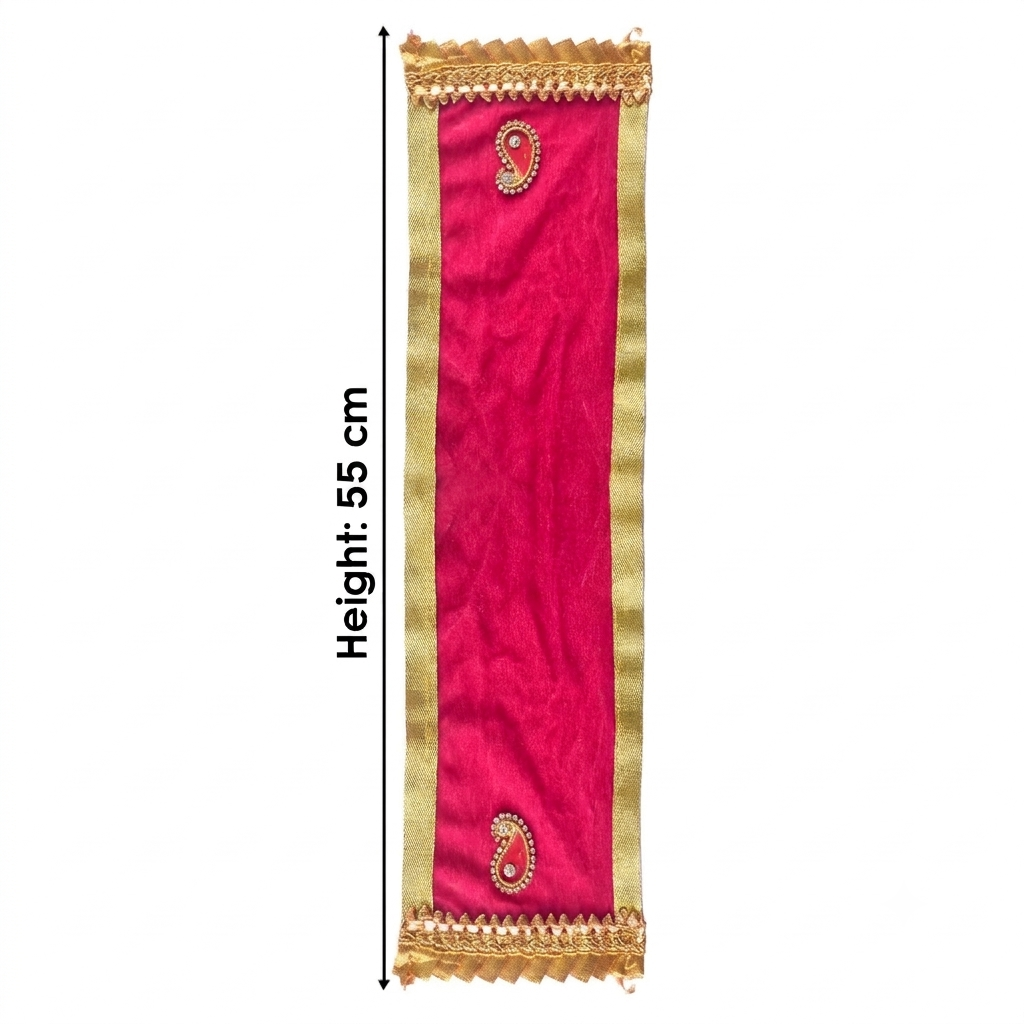 Pink Velvet Ganpati Idol Patka with Gold Border