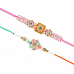 Square Kundan Floral Medallion Crystal Stone Rakhi (Set of 2)