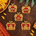 Red & Gold Shubh Labh, Swastik, Laxmi & Ganesh Sticker Set of 5