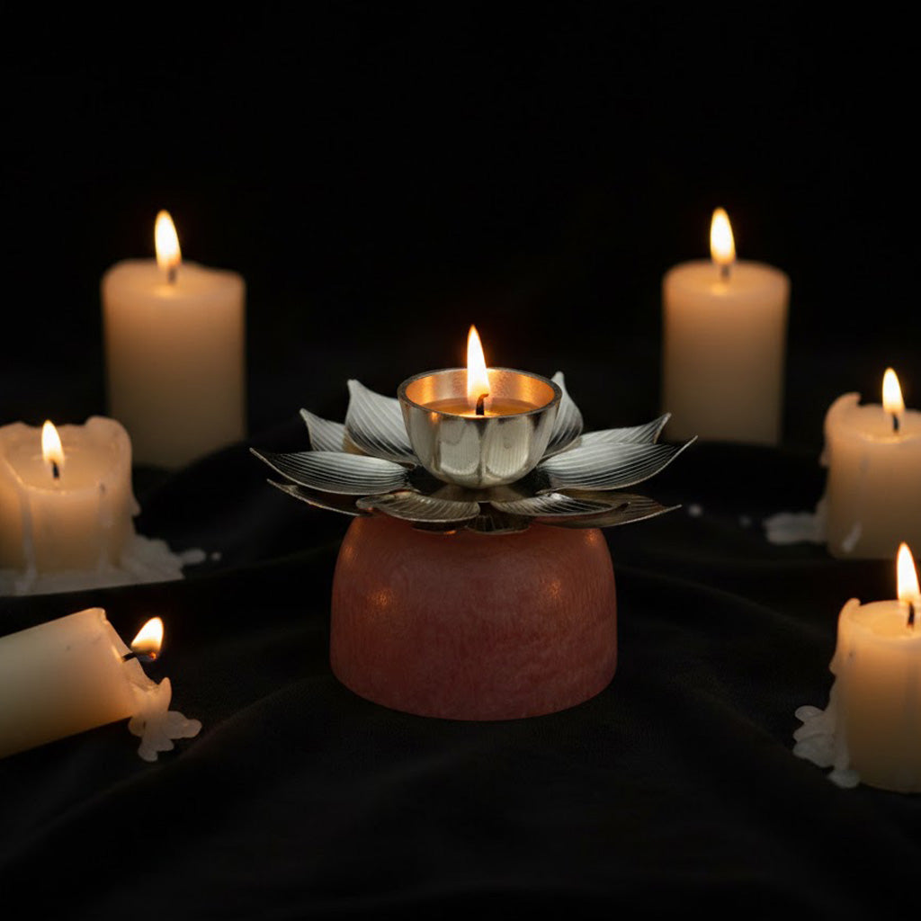 Lotus Silver Plated Oil Diya Lamp – Decorative Pooja Use