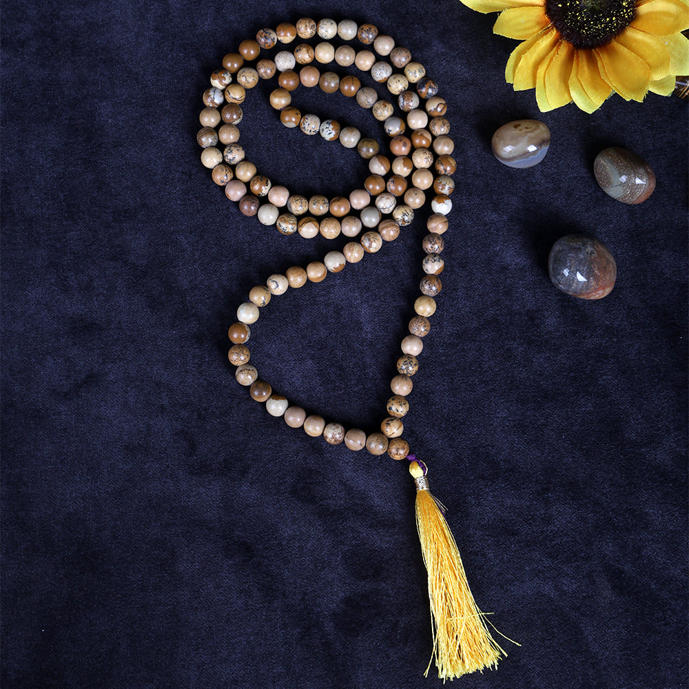 Picture Jasper Hakik Mala (108 Beads) – A Stone of Harmony & Connection