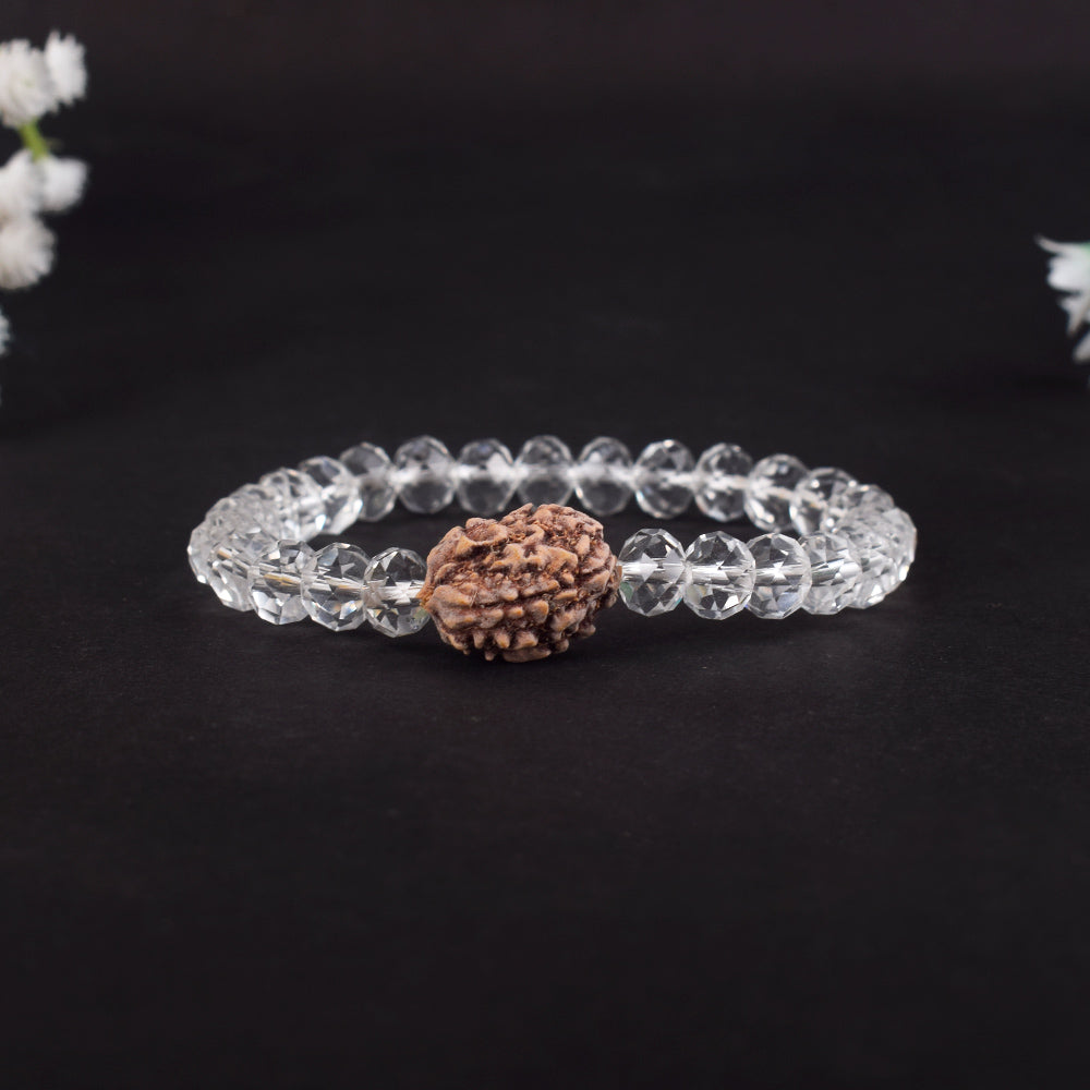 3 Mukhi Rudraksha Glass crystal beads Bracelet