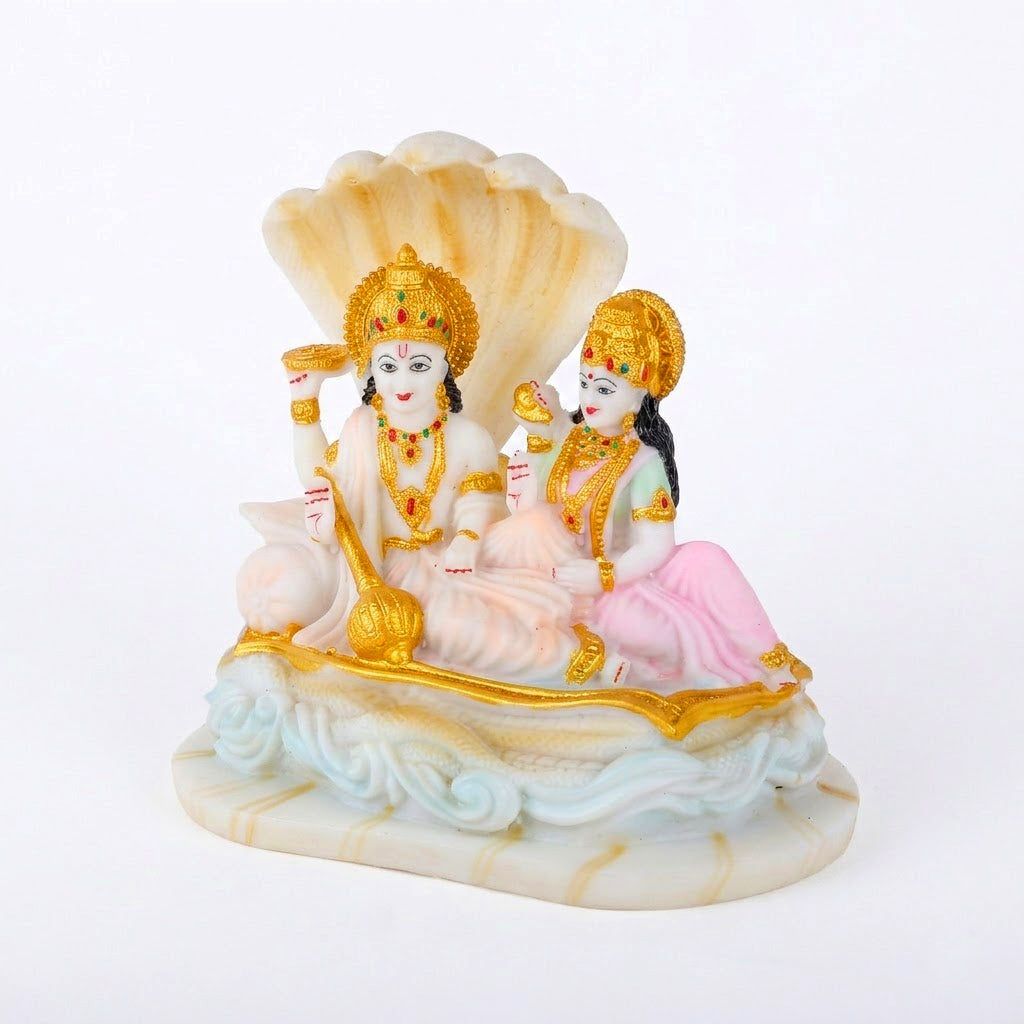 Beautiful Vishnu Ji and Mata Laksmi White Statue