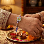 Elegant Pastel Blue and Lavender Square Enamel Dial Rakhi