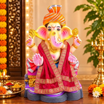 Pink Velvet Ganpati Idol Patka with Intricate Border - 32 Inch