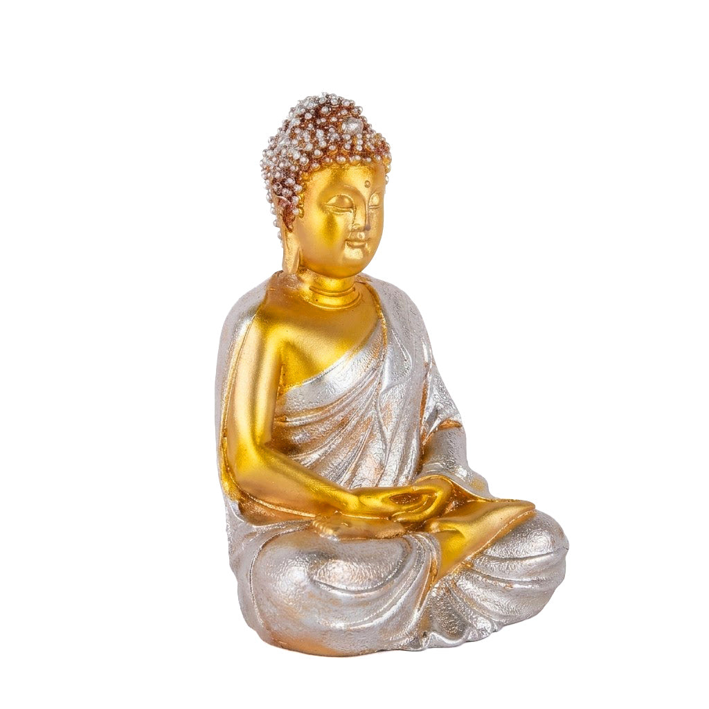 Meditating Gold & Silver Buddha Resin Statue