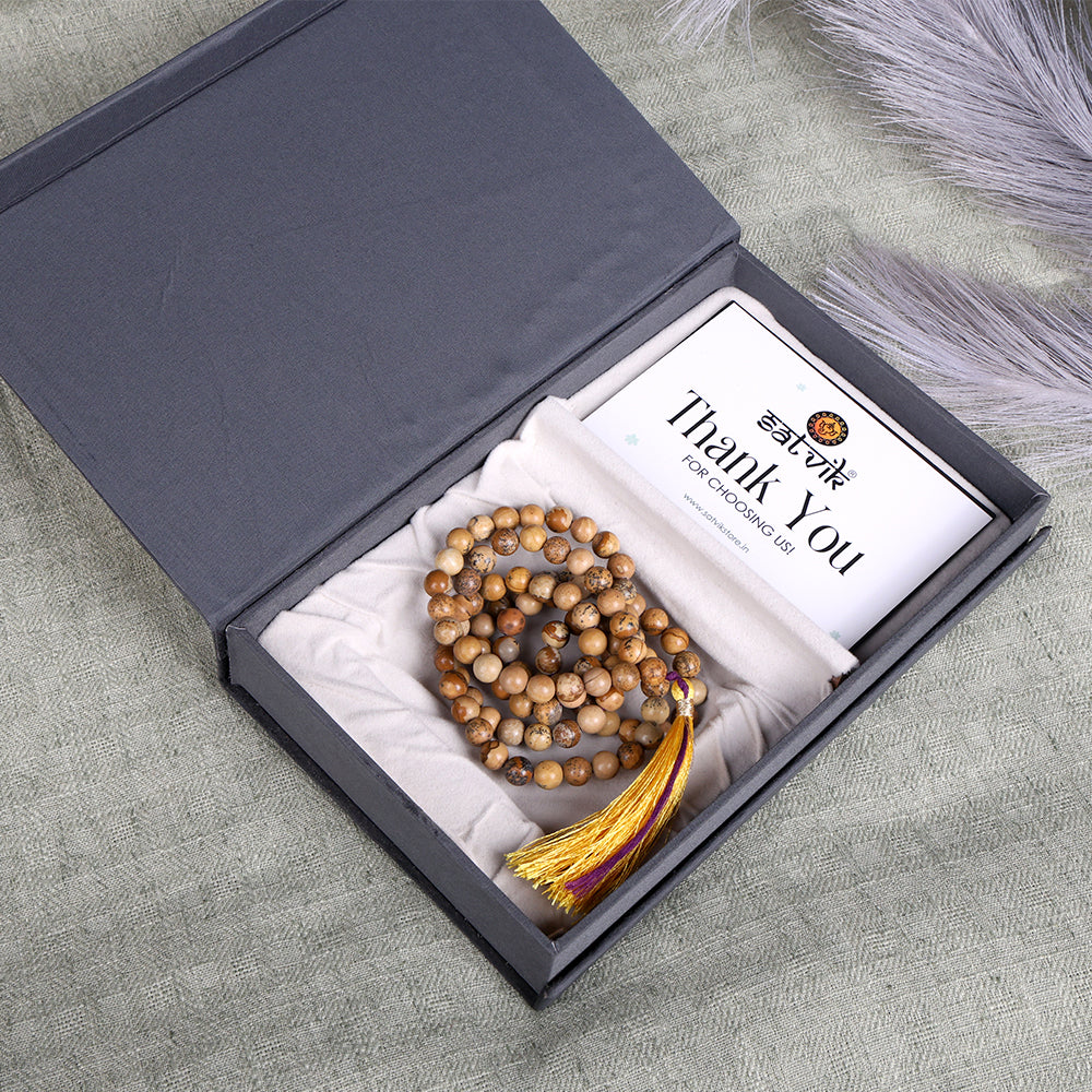 Picture Jasper Hakik Mala (108 Beads) – A Stone of Harmony & Connection