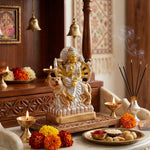 Premium Silver & Gold Sherawali Mata Resin Statue
