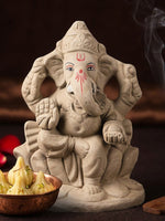 6 Inch Natural Eco Friendly Ganesha Idol Seated on Lotus Base