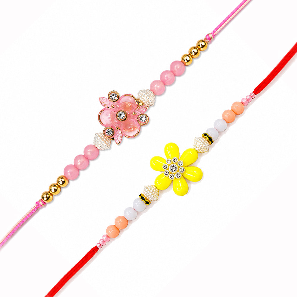 Traditional Pastel Pink and Yellow Floral Rakhi (Set of 2)