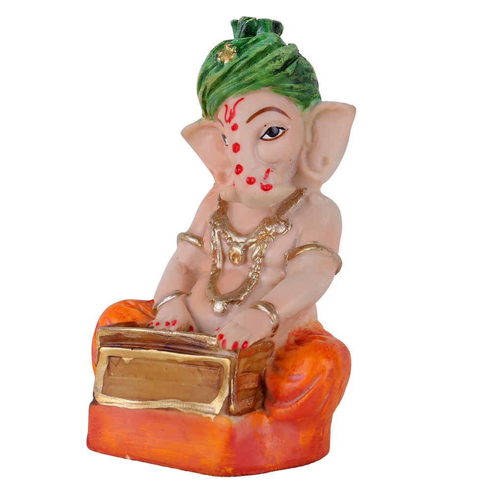 Playing Harmonium Hand-Painted Sitting Ganpati Statue